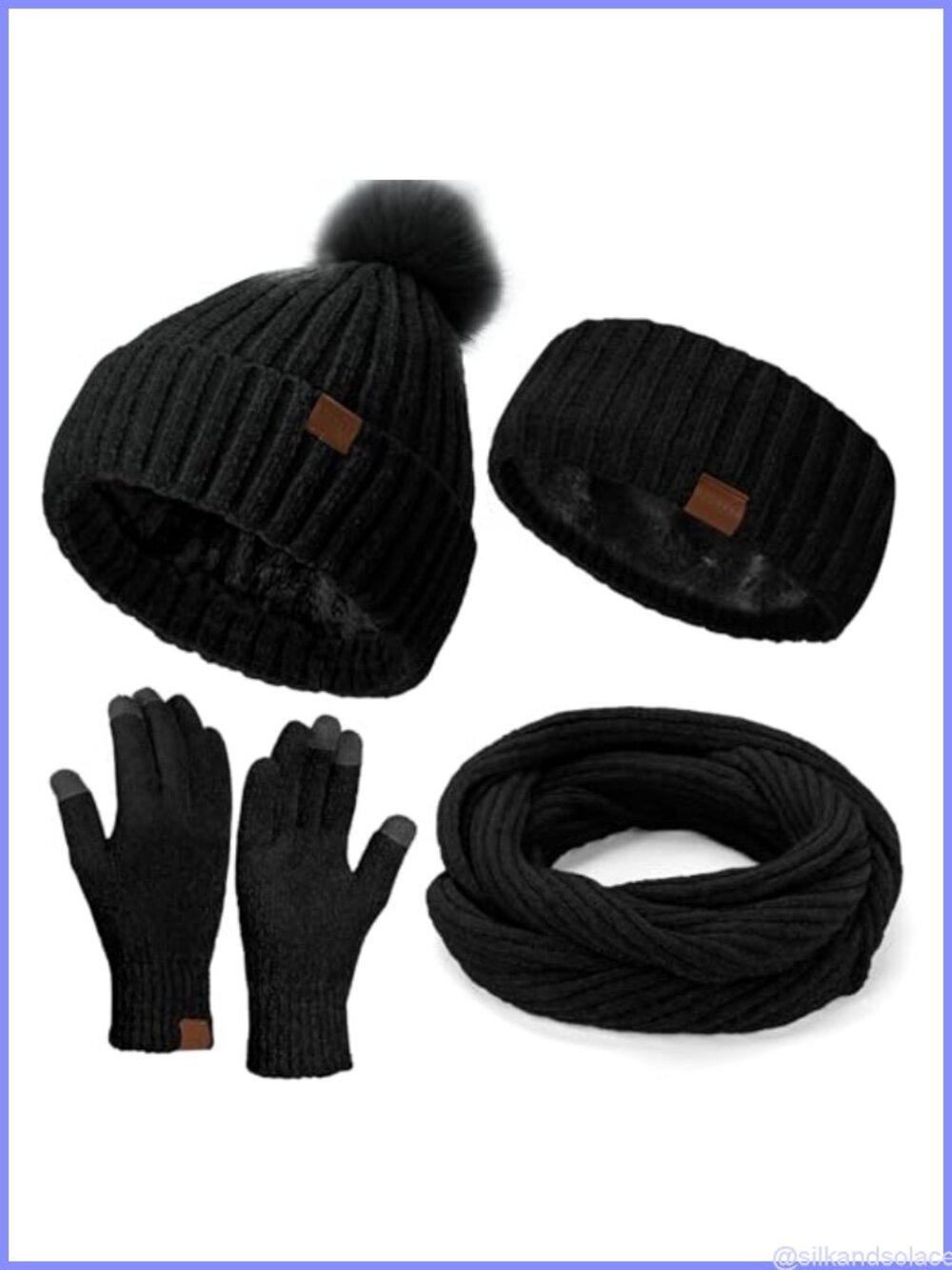 4 Piece Winter Accessories Set Chenille Beanie Gloves Scarf Headband